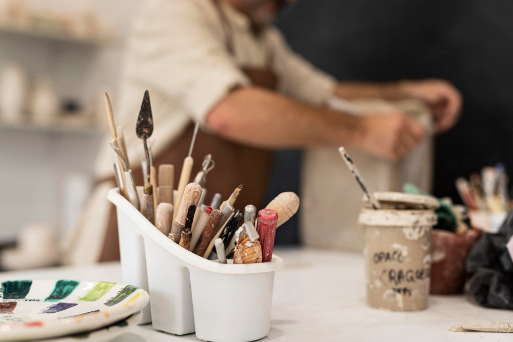 close-up-pottery-tools-arrangement